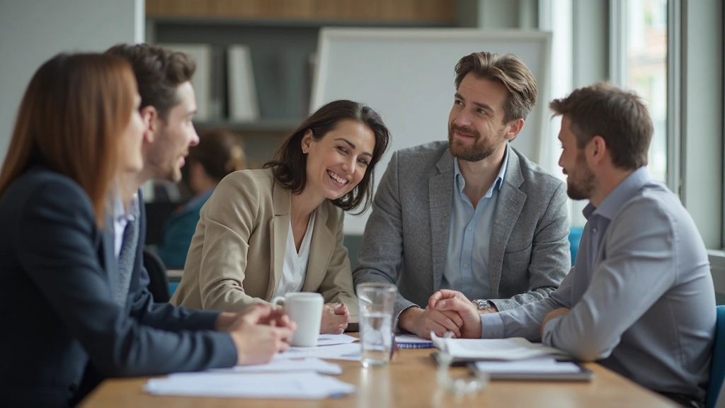 Professional team engaged in interactive leadership skills training workshop with collaborative discussion and learning