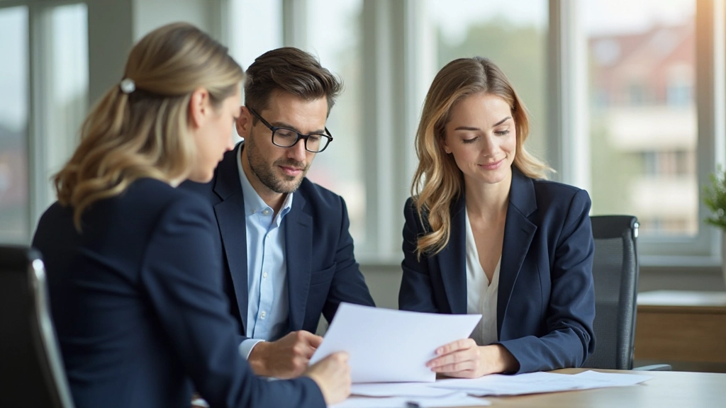 Professional consultant reviewing career development plan with client in modern office environment