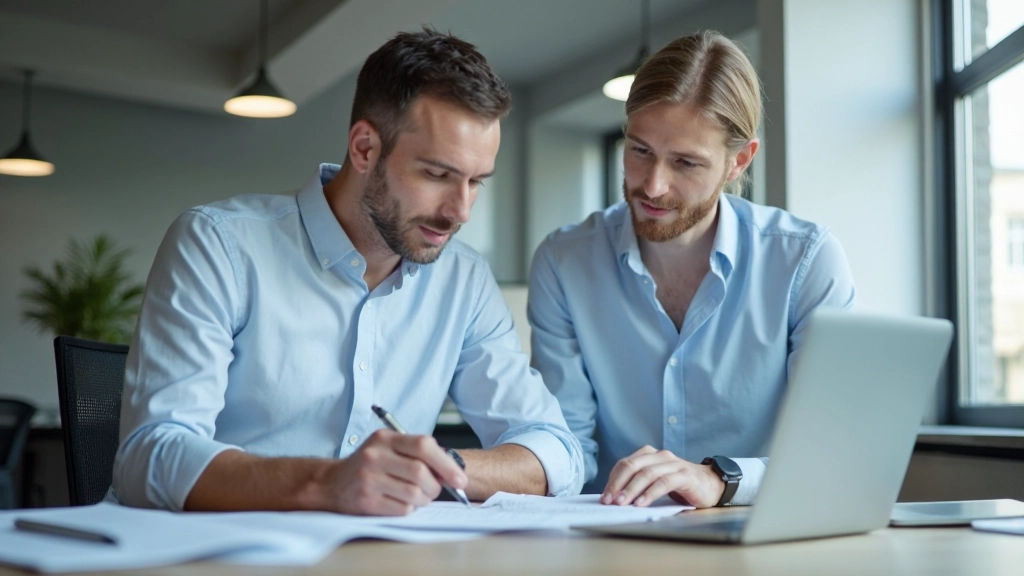 Career consultant working with professional on personal development strategy and goal setting