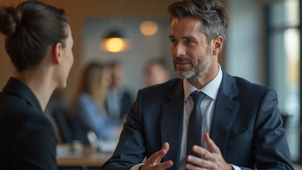 Confident professional demonstrating positive body language during interview conversation