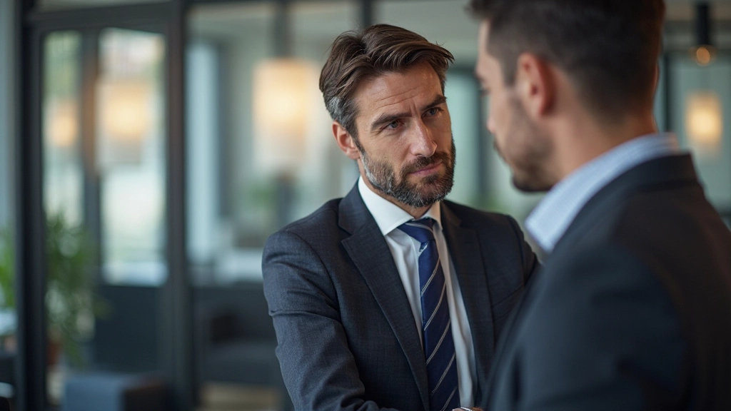 Professional leader mentoring emerging talent in collaborative office environment