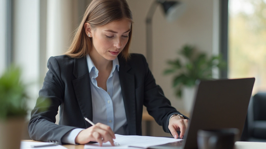 Professional woman preparing for job interview with resume and interview preparation materials